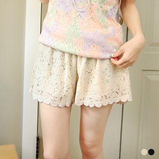 Cotton Lace Stretch-waist Shorts