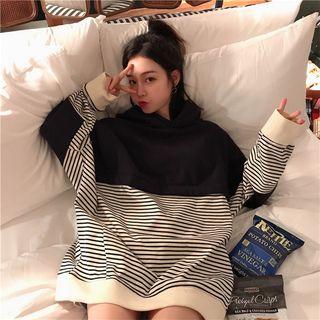 Striped Panel Hoodie As Shown In Figure - One Size