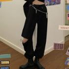 Plain High-waist Distressed Drawstring-cuff Pants