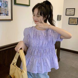 Short-sleeve Crinkled Lace Blouse