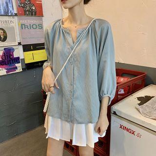 Elbow-sleeve Plain Oversize Shirt