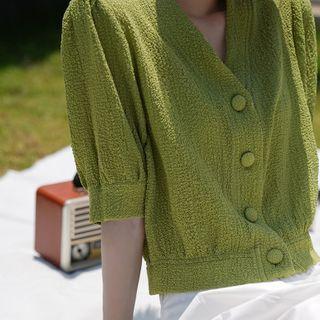 Buttoned Elbow-sleeve Chiffon Blouse