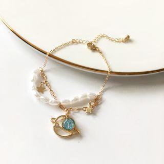 Planet Faux Pearl Alloy Bracelet 1 Pc - Gold - One Size