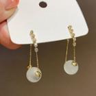 Cat Eye Stone Bead Dangle Earring 1 Pair - Silver Needle - Gold - One Size