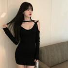 Cold Shoulder Sheath Dress Black - One Size