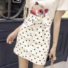 Short-sleeve Pig Print T-shirt / Mini Dotted Sheath Skirt