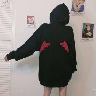 Demon Wing Lettering Embroidered Hooded Sweatshirt