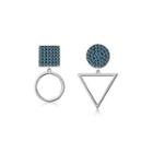 925 Sterling Silver Simple And Fashion Geometric Earrings With Blue Cubic Zircon Silver - One Size