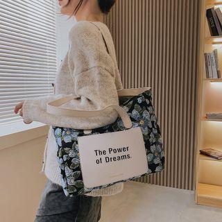 Floral Embroidered Lettering Shoulder Bag