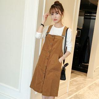 Pocket-accent Plain Jumper Dress