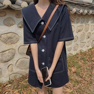 Short-sleeve A-line Shirtdress As Shown In Figure - One Size