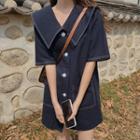 Short-sleeve A-line Shirtdress As Shown In Figure - One Size