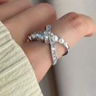 Rhinestone Faux Pearl Crisscross Ring 1pc - Silver - One Size