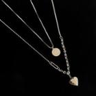 Layered Coin Pendant Chain Necklace Silver - One Size