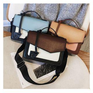 Color Block Faux Leather Satchel Bag
