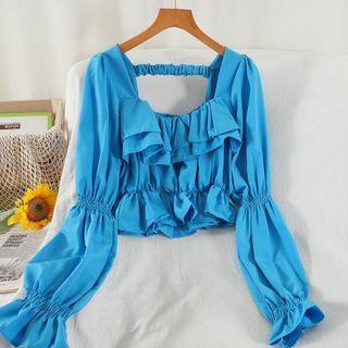 Balloon-sleeve Ruffle Cropped Blouse