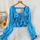 Balloon-sleeve Ruffle Cropped Blouse