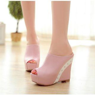 Peep-toe Wedge Mules