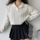 Cropped Lapel Cable-knit Sweater White - One Size