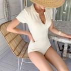 Short-sleeve Collar Swimsuit