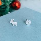 Asymmetric Ear Stud With Cloth - 1 Pair - 925 Sterling Silver - Stud Earring - One Size