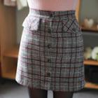 Band-waist Buttoned Glen-plaid Mini Skirt