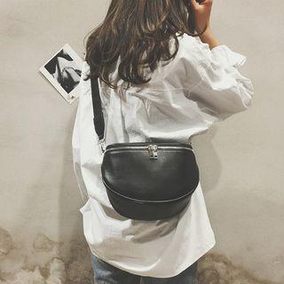 Faux Leather Zip Crossbody Bag Black - One Size