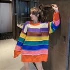 Striped Crew-neck Sweater Stripes - Rainbow - One Size