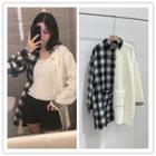 Plaid Panel Long Cardigan Black & White - One Size
