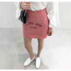 Lettering Gingham Mini Skirt