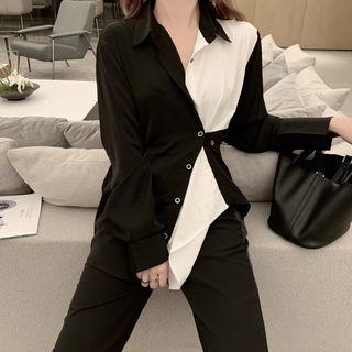 Details Loose-fit Colorblock Shirt Black & White - One Size
