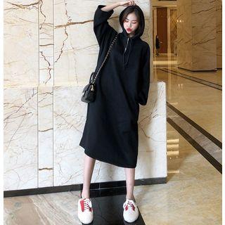 Loose-fit Half-zip Hooded Pullover Dress Black - One Size