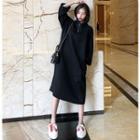 Loose-fit Half-zip Hooded Pullover Dress Black - One Size