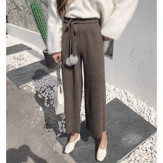 Pom Pom Wide Leg Knit Pants