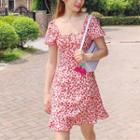 Butterfly Print Short-sleeve Mini A-line Dress