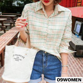 Plus Size - Plaid Cotton Shirt