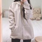 Drawstring Hooded Zip Jacket Almond - One Size