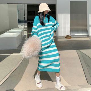Zip Collar Striped Knit Dress