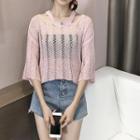 Cut Out Elbow-sleeve Knit Top