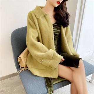 Plain Button Jacket/ Strappy Velvet Ruched Midi Sheath Dress