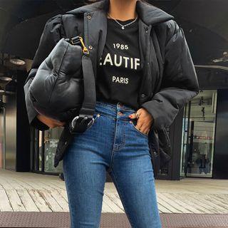 Puff-sleeve Boxy Padded Jacket With Belt