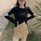 Long-sleeve Cut-out T-shirt / Mini A-line Skirt