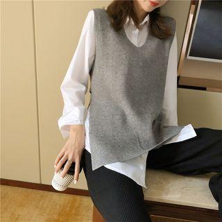 Vest / Shirt / Wide-leg Knit Pants