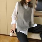 Vest / Shirt / Wide-leg Knit Pants