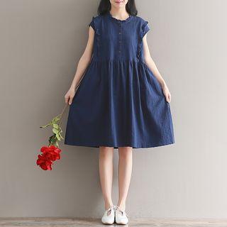 Short-sleeve Buttoned Mini Dress