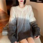 Long-sleeve Gradient Open Knit Top Sweater - One Size