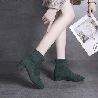 Tweed Panel Chunky-heel Short Boots