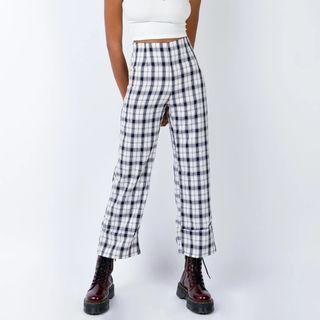 High Waist Plaid Bootcut Pants