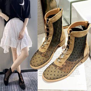 Mesh-panel Lace-up Short Boots