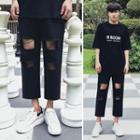 Cutout Cropped Straight-leg Jeans
